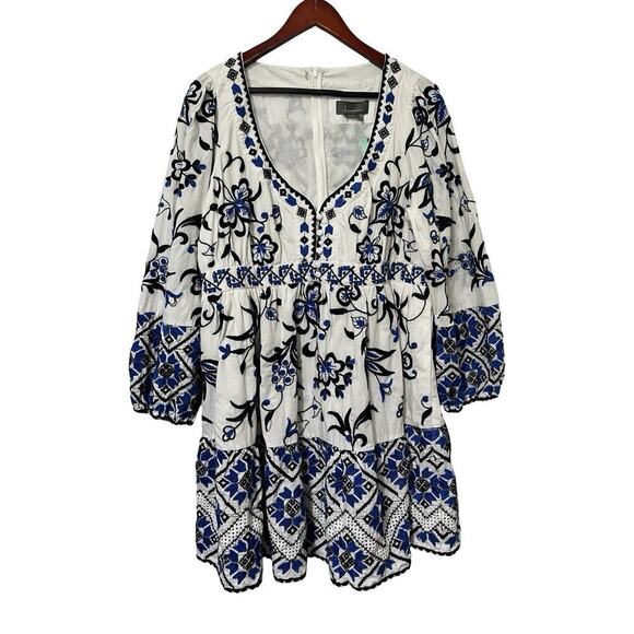 Anthropologie Sweetheart Embroidered Floral Mini Dress Size 16W Blue Beachy NWT - Picture 1 of 9